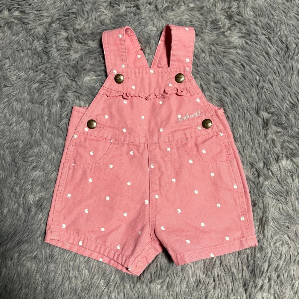 Carhartt Short Alls Pink Denim Carhartt Logo Baby Girl 6 Months Spring Summer